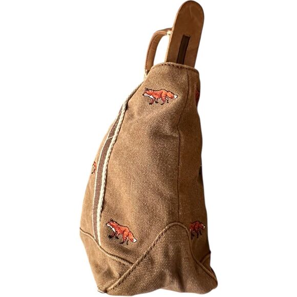 L.L. Bean Women's Foxes Print Canvas Embroidered Tote Bag Purse Brown Tan - Picture 4 of 16
